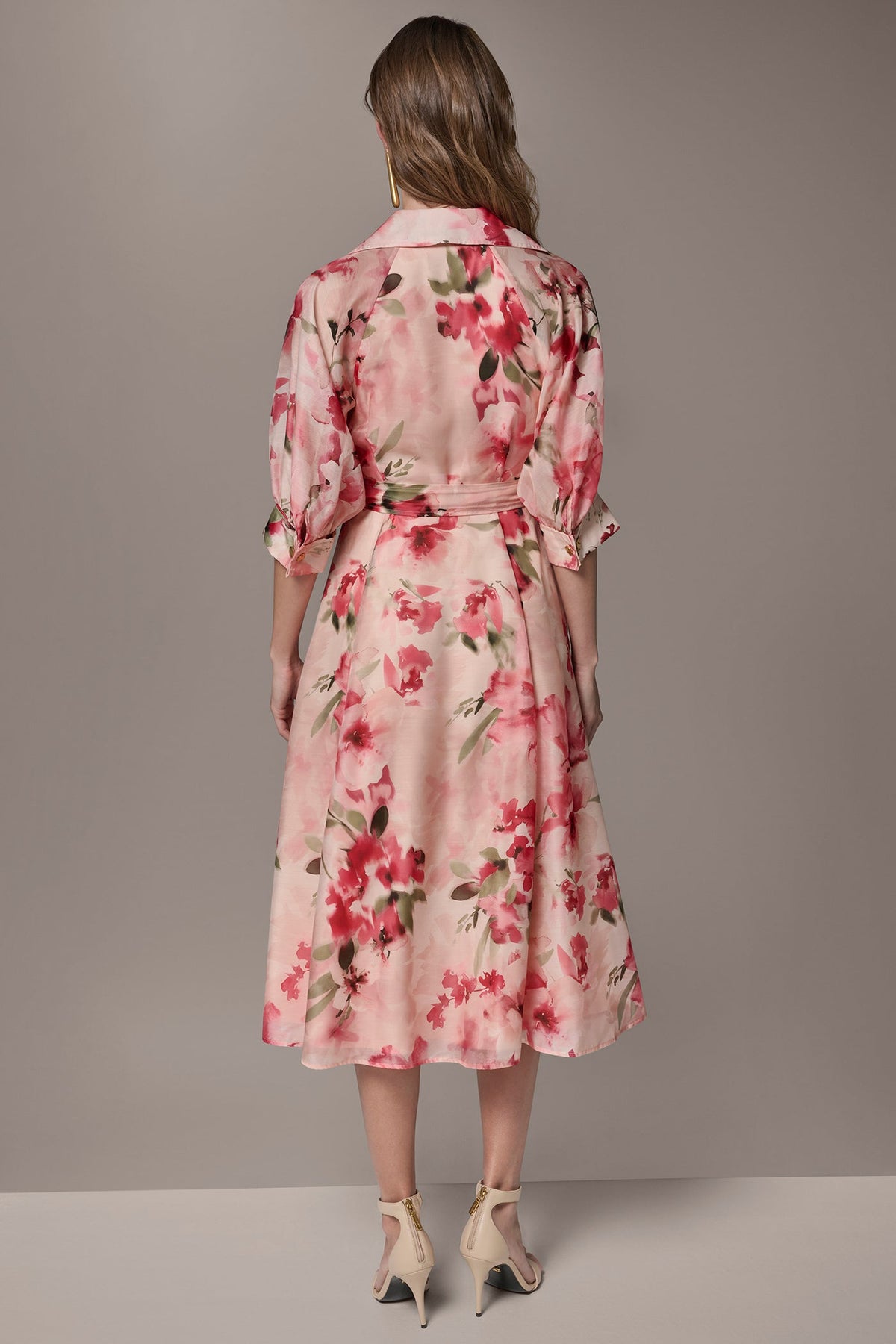Donna Karan ORGANZA FLORAL MIDI SHIRT DRESS