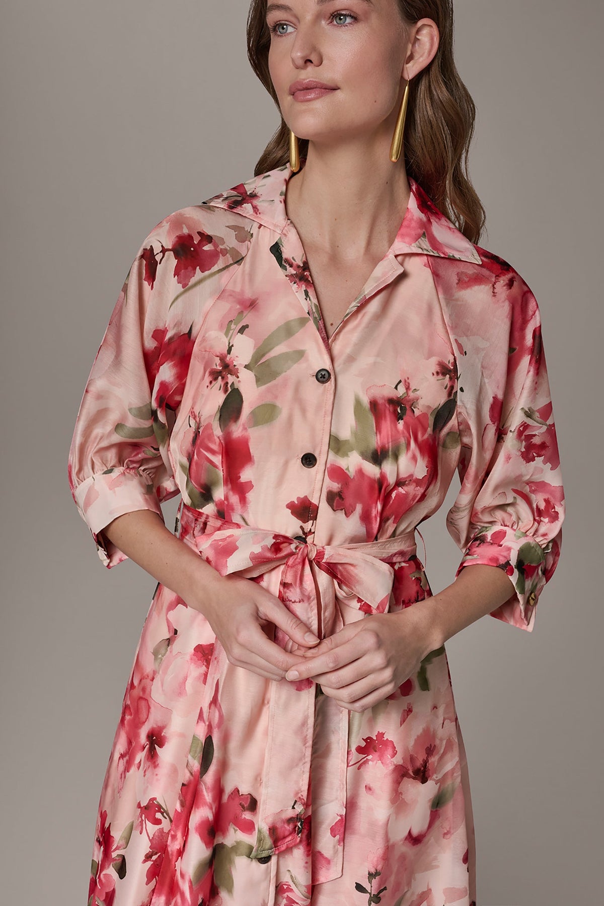 Donna Karan ORGANZA FLORAL MIDI SHIRT DRESS