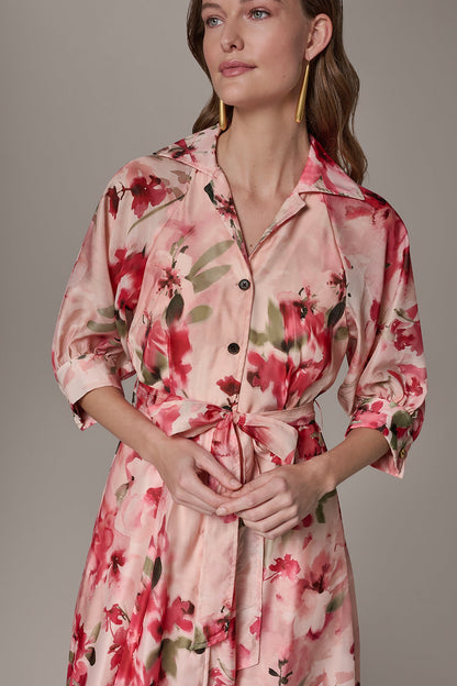 Donna Karan ORGANZA FLORAL MIDI SHIRT DRESS