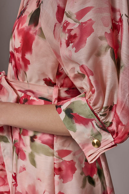Donna Karan ORGANZA FLORAL MIDI SHIRT DRESS