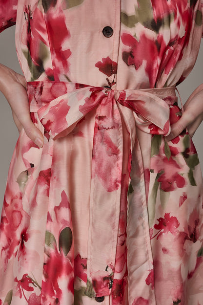 Donna Karan ORGANZA FLORAL MIDI SHIRT DRESS