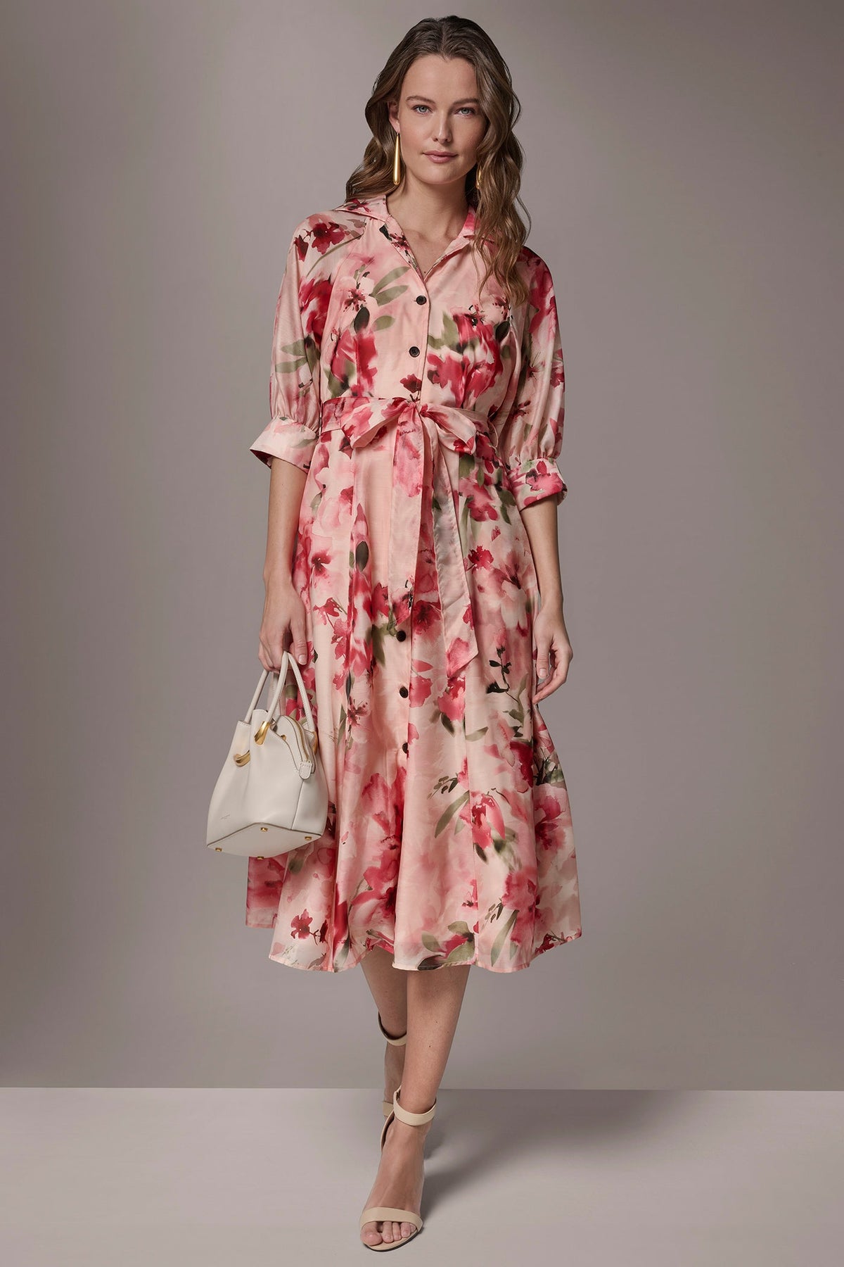 Donna Karan ORGANZA FLORAL MIDI SHIRT DRESS