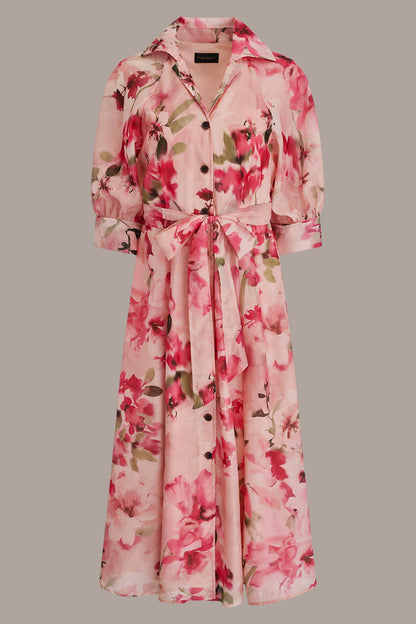Donna Karan ORGANZA FLORAL MIDI SHIRT DRESS