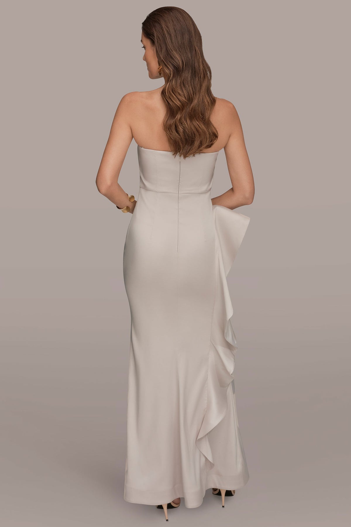 Donna Karan TAFFETA STRAPLESS RUFFLE GOWN