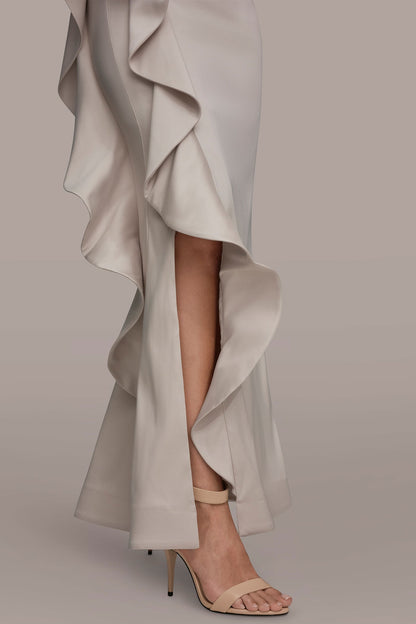 Donna Karan TAFFETA STRAPLESS RUFFLE GOWN