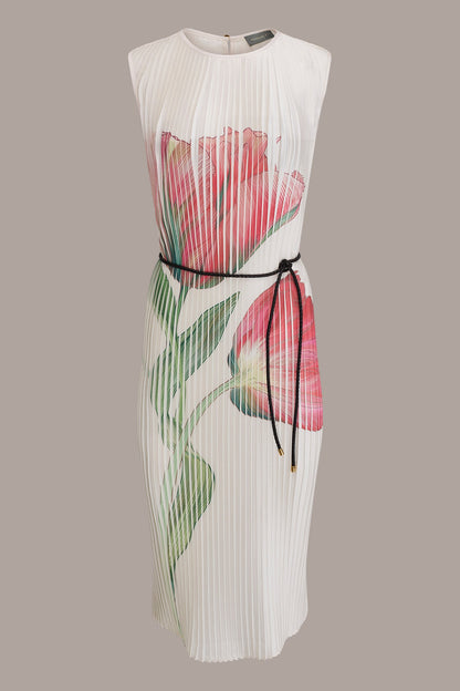 Donna Karan FLORAL PLEATED MIDI A-LINE DRESS