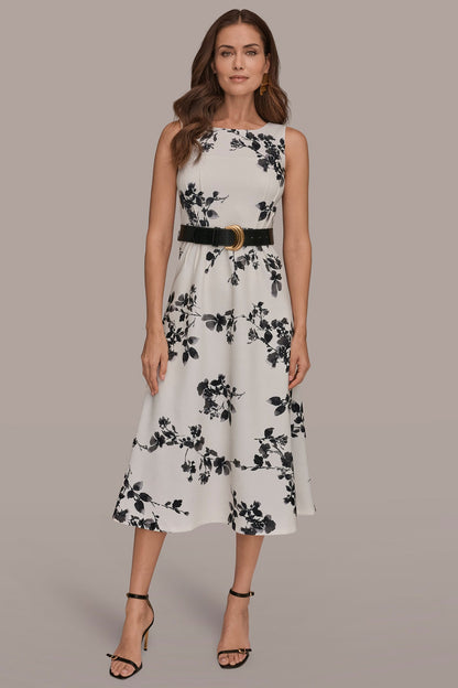 Donna Karan SLEEVELESS FLORAL A-LINE DRESS