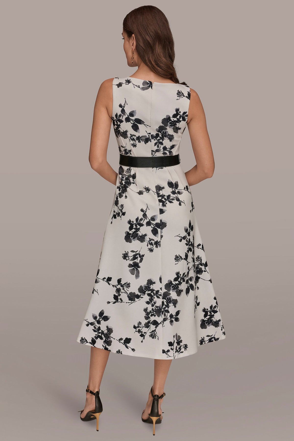 Donna Karan SLEEVELESS FLORAL A-LINE DRESS