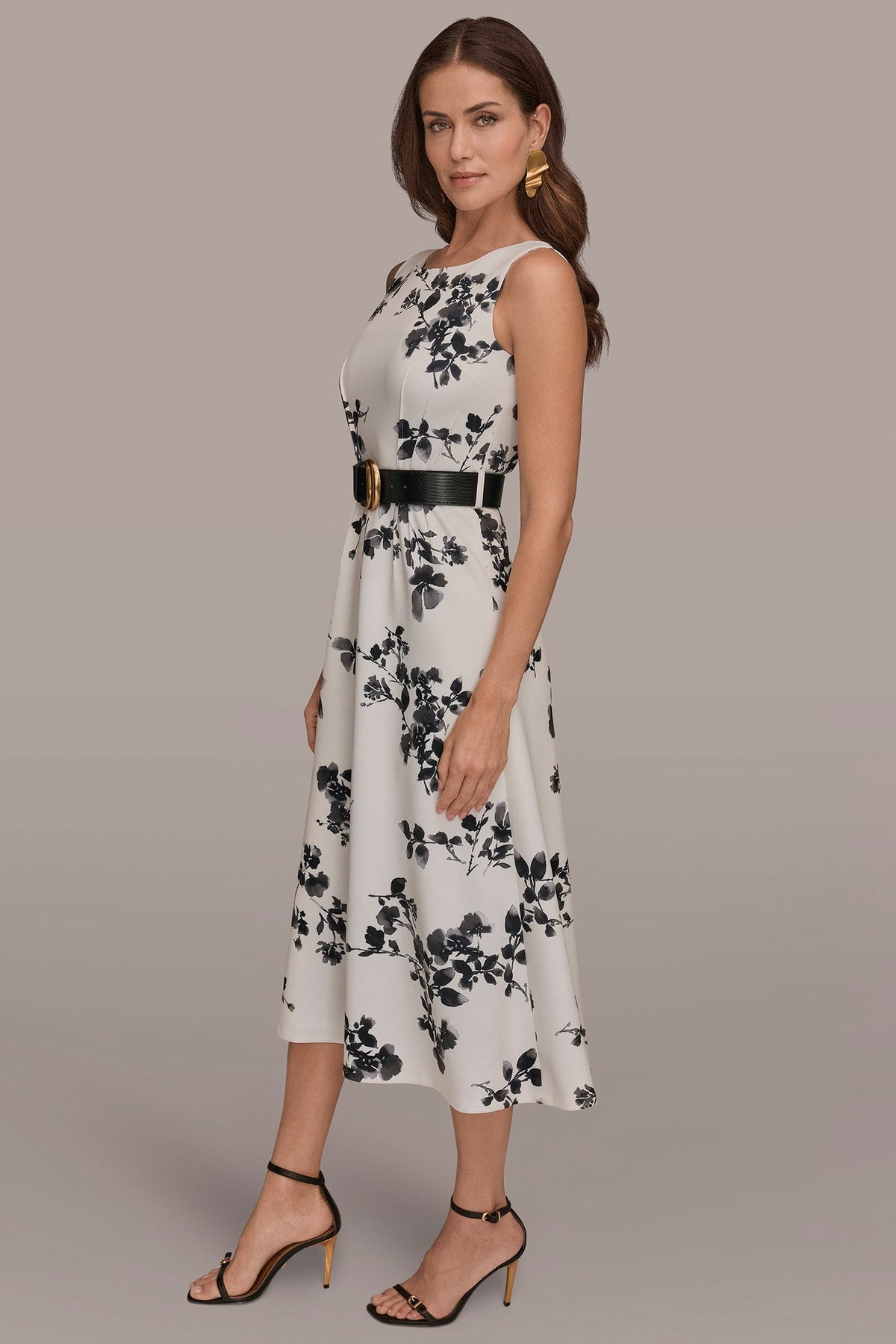 Donna Karan SLEEVELESS FLORAL A-LINE DRESS