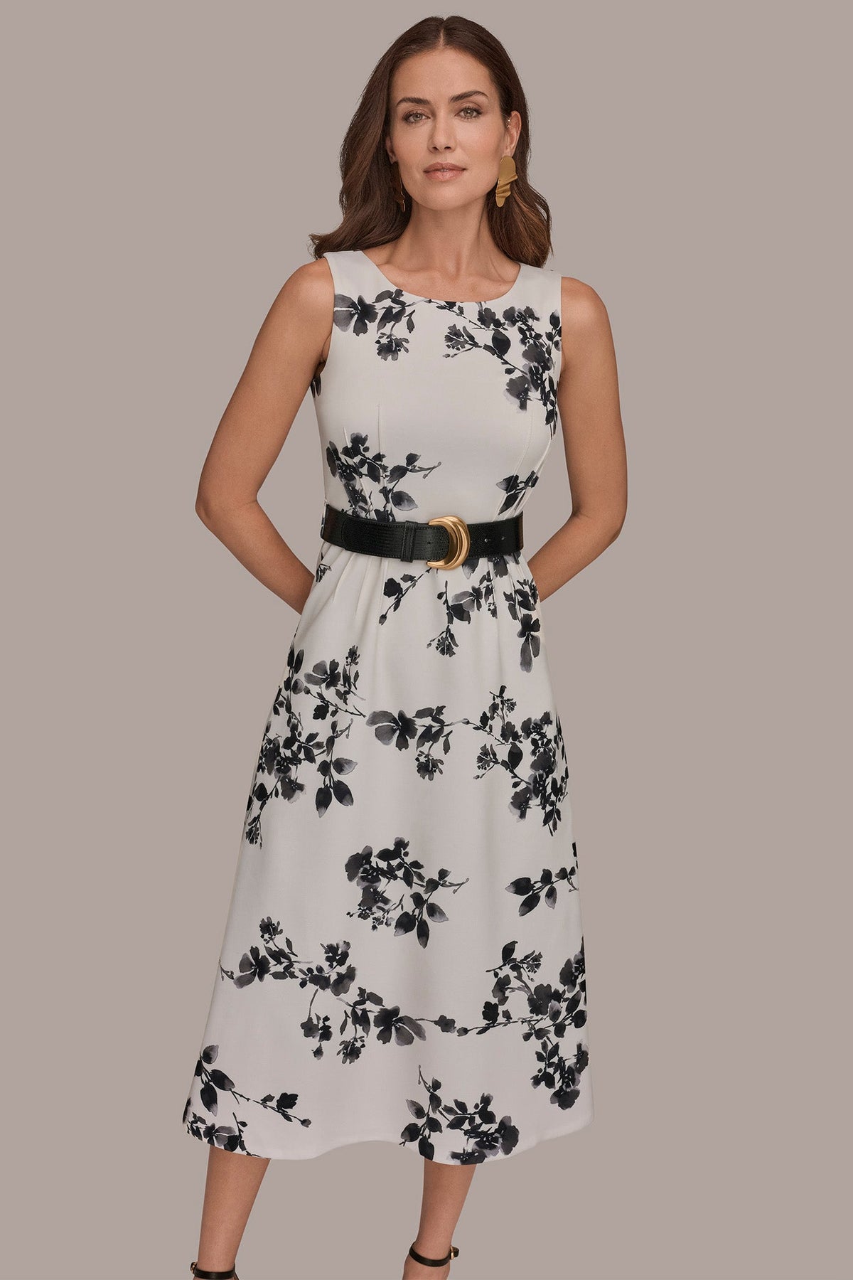 Donna Karan SLEEVELESS FLORAL A-LINE DRESS