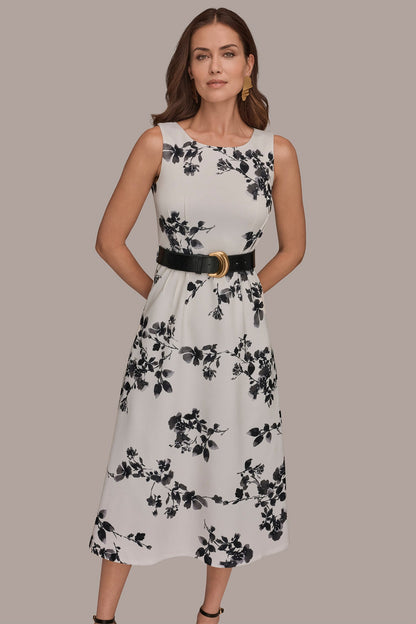 Donna Karan SLEEVELESS FLORAL A-LINE DRESS