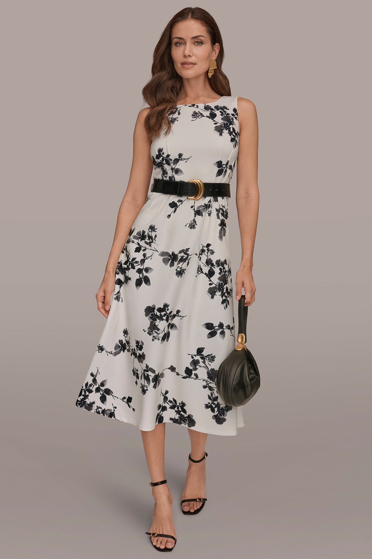 Donna Karan SLEEVELESS FLORAL A-LINE DRESS