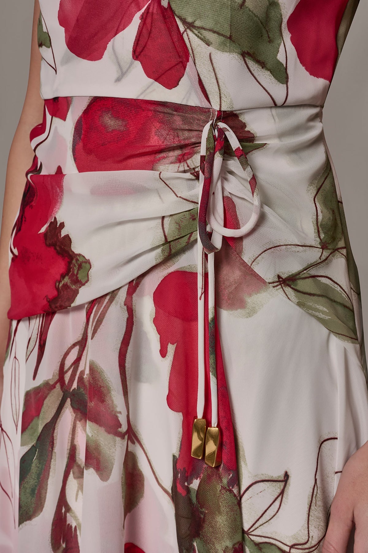 Donna Karan CHIFFON FLORAL WRAP MIDI A-LINE DRESS