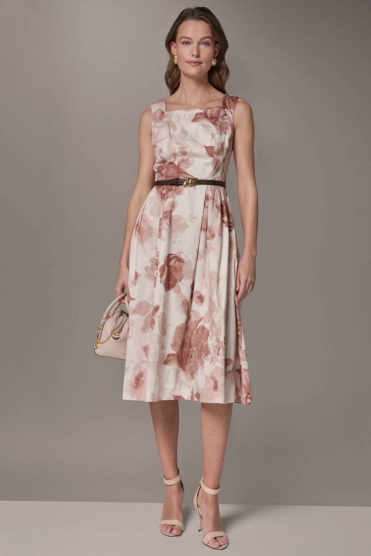 Donna Karan COTTON-SATEEN FLORAL MIDI A-LINE DRESS