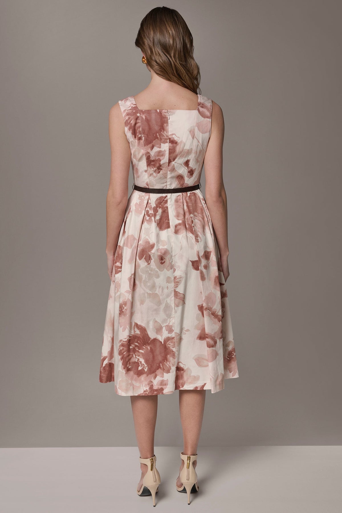 Donna Karan COTTON-SATEEN FLORAL MIDI A-LINE DRESS