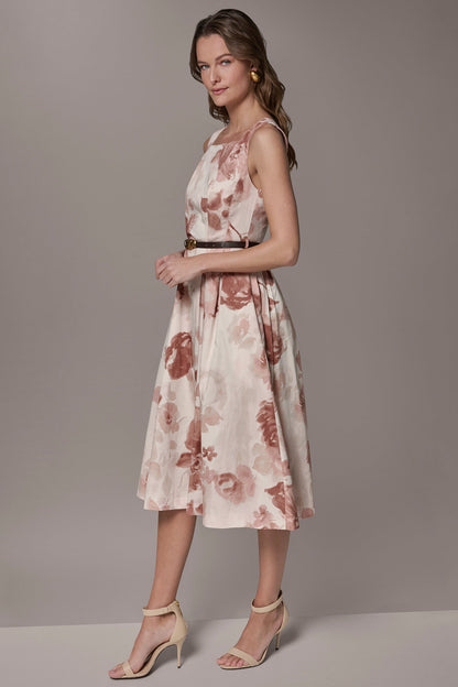 Donna Karan COTTON-SATEEN FLORAL MIDI A-LINE DRESS