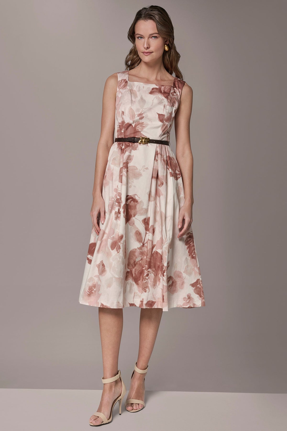 Donna Karan COTTON-SATEEN FLORAL MIDI A-LINE DRESS