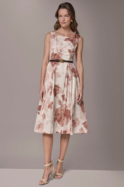 Donna Karan COTTON-SATEEN FLORAL MIDI A-LINE DRESS
