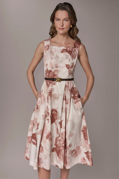 Donna Karan COTTON-SATEEN FLORAL MIDI A-LINE DRESS