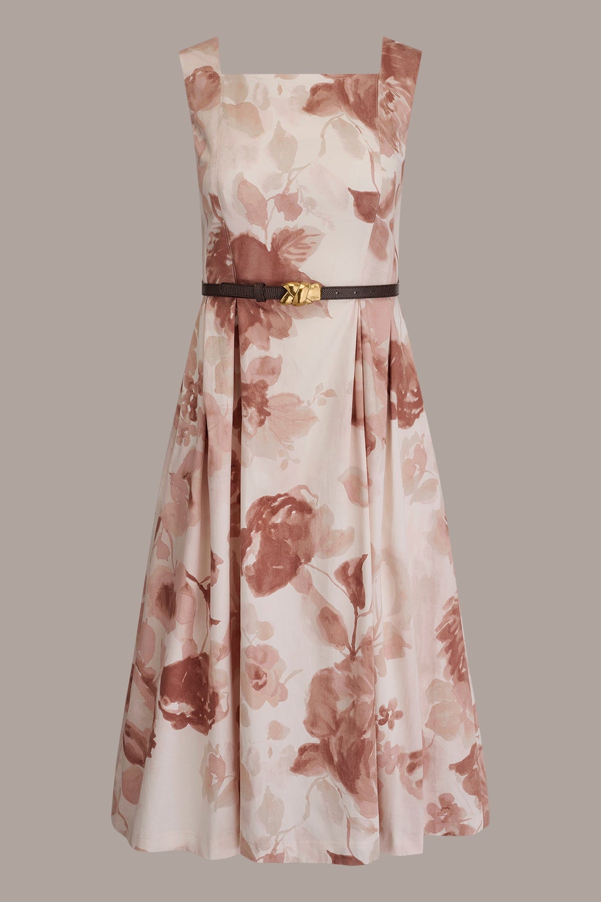 Donna Karan COTTON-SATEEN FLORAL MIDI A-LINE DRESS