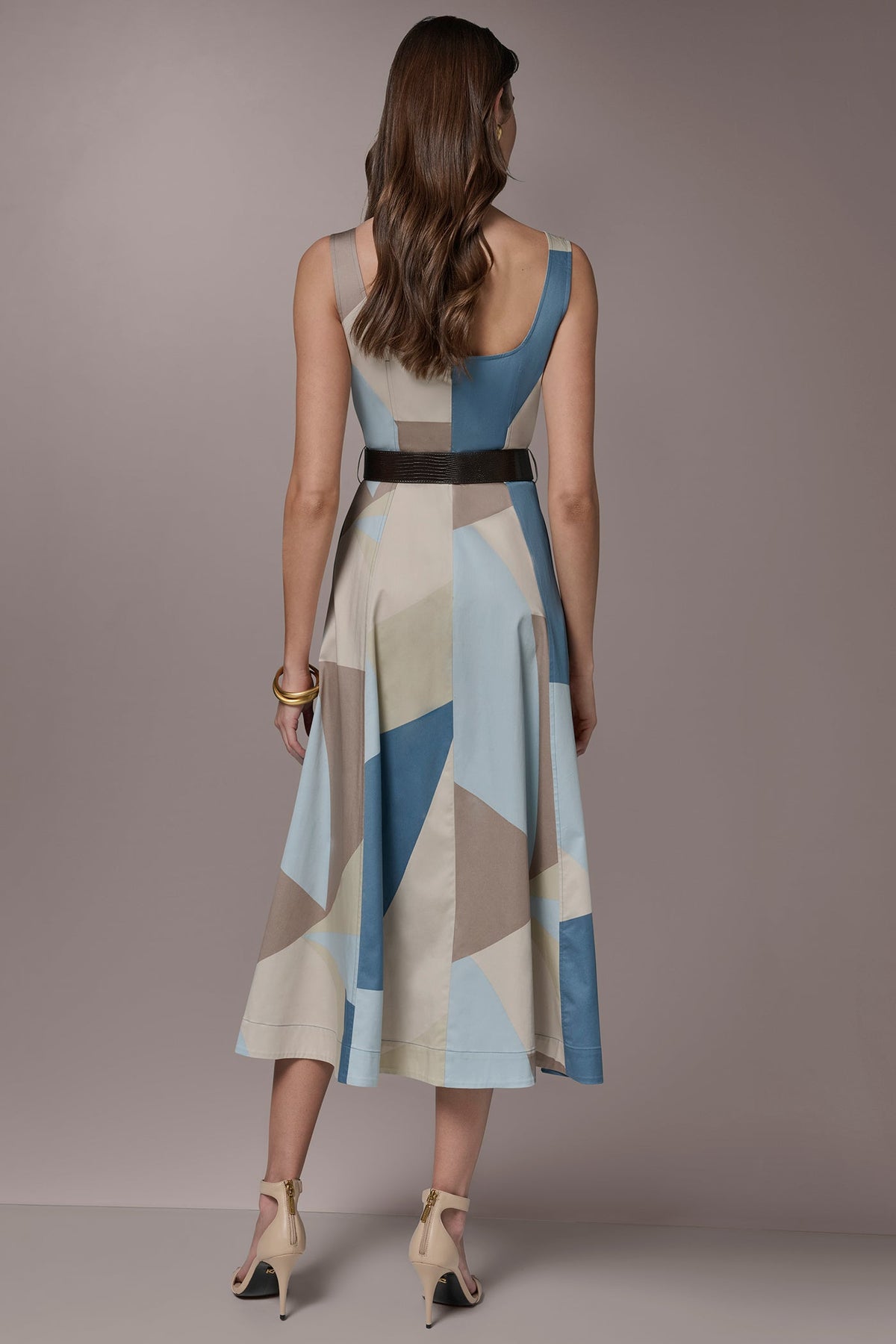 Donna Karan STRETCH-COTTON SLEEVELESS PRINTED MIDI DRESS