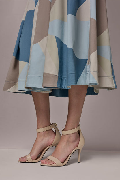 Donna Karan STRETCH-COTTON SLEEVELESS PRINTED MIDI DRESS
