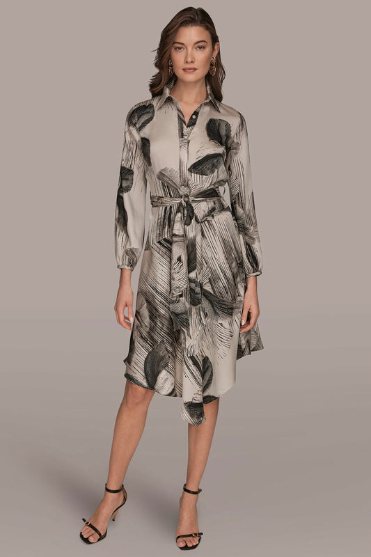 Donna Karan FLORAL ASYMMETRIC MIDI A-LINE SHIRT DRESS