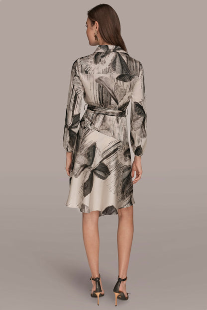 Donna Karan FLORAL ASYMMETRIC MIDI A-LINE SHIRT DRESS