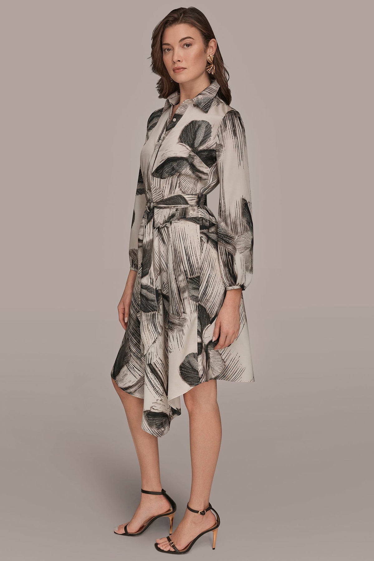 Donna Karan FLORAL ASYMMETRIC MIDI A-LINE SHIRT DRESS