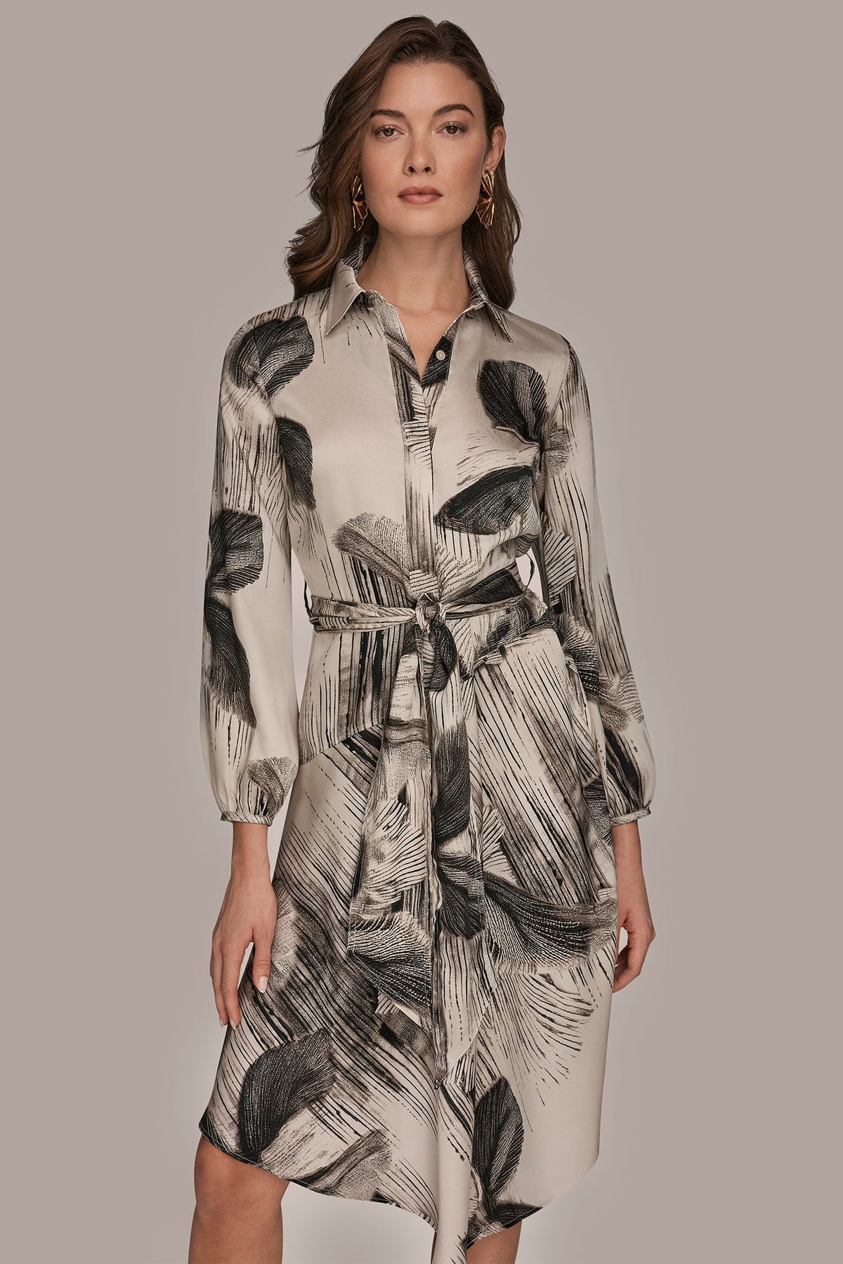 Donna Karan FLORAL ASYMMETRIC MIDI A-LINE SHIRT DRESS