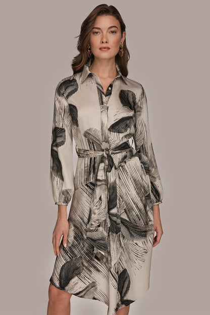 Donna Karan FLORAL ASYMMETRIC MIDI A-LINE SHIRT DRESS