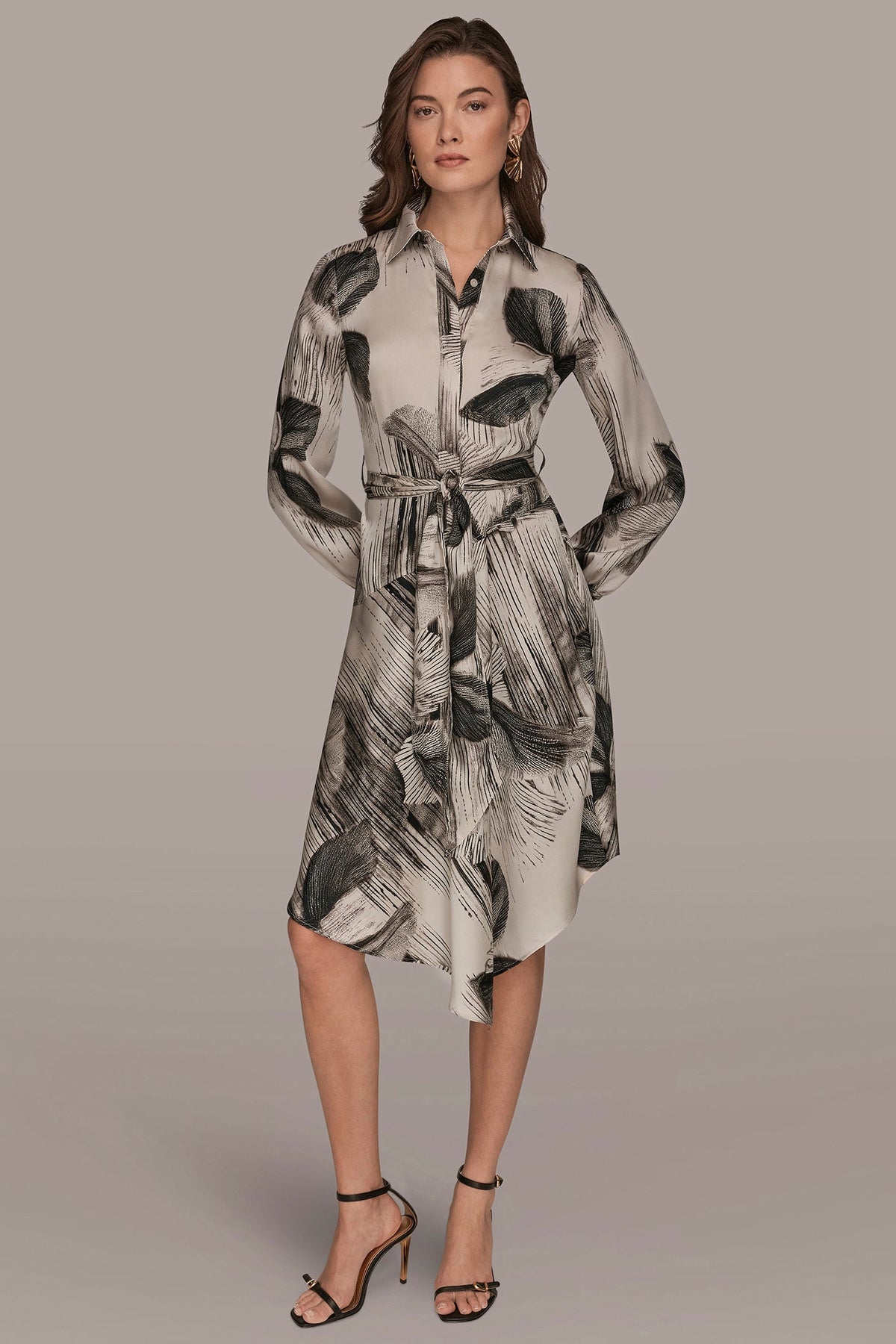 Donna Karan FLORAL ASYMMETRIC MIDI A-LINE SHIRT DRESS