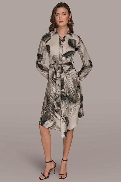 Donna Karan FLORAL ASYMMETRIC MIDI A-LINE SHIRT DRESS