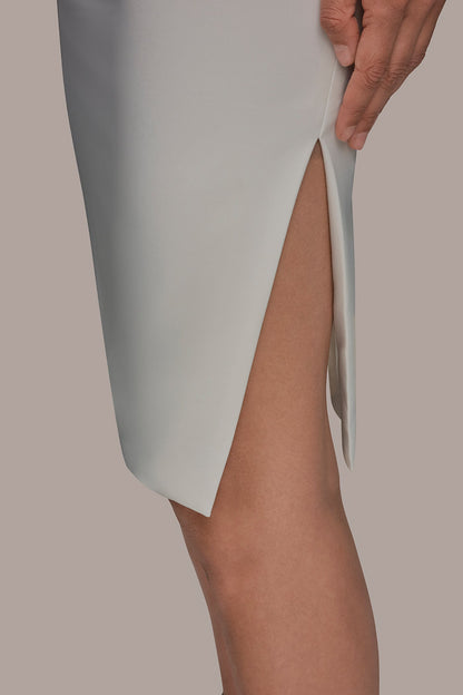 Donna Karan FLORAL APPLIQUÉ SLEEVELESS COWL-BACK SHEATH DRESS