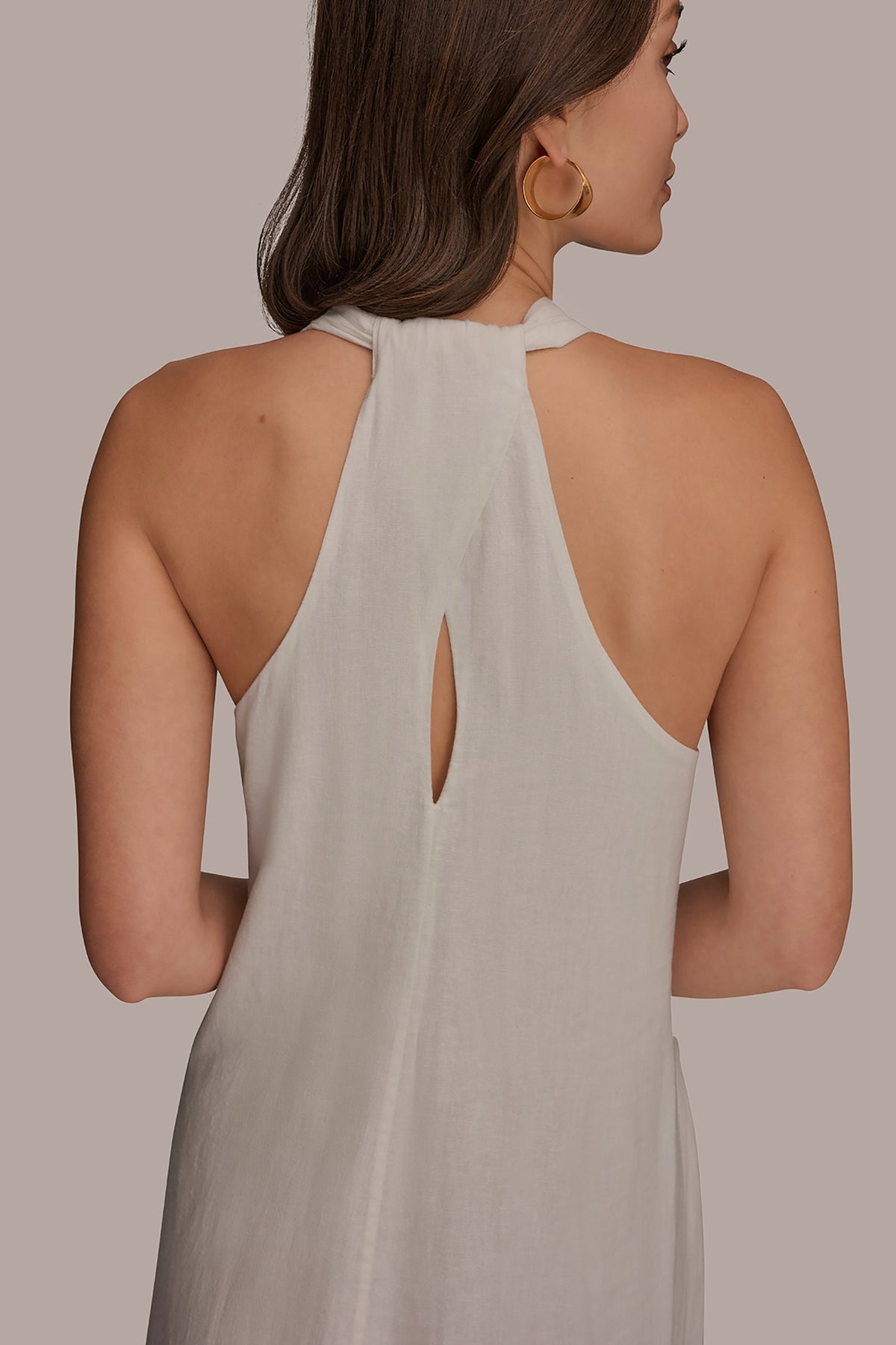 Donna Karan LINEN-BLEND SLEEVELESS OMBRÉ TWIST-BACK MIDI HALTER DRESS