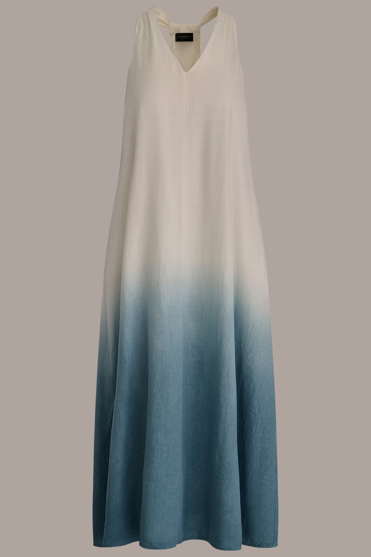 Donna Karan LINEN-BLEND SLEEVELESS OMBRÉ TWIST-BACK MIDI HALTER DRESS