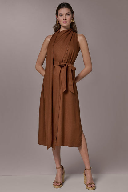 Donna Karan SLEEVELESS SCARF MIDI A-LINE DRESS