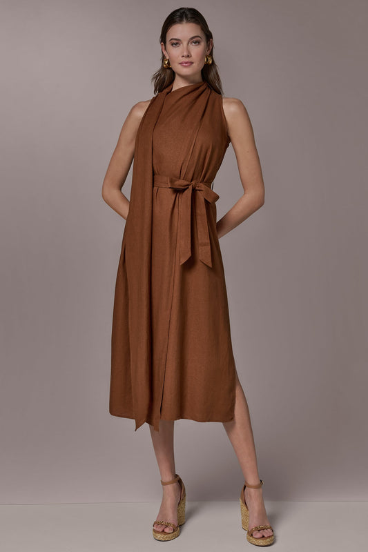 Donna Karan SLEEVELESS SCARF MIDI A-LINE DRESS