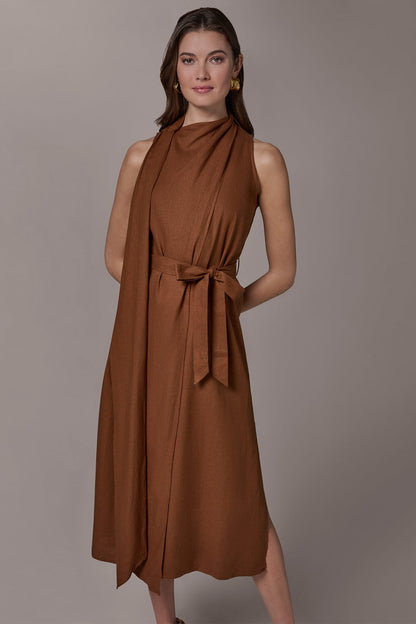 Donna Karan SLEEVELESS SCARF MIDI A-LINE DRESS