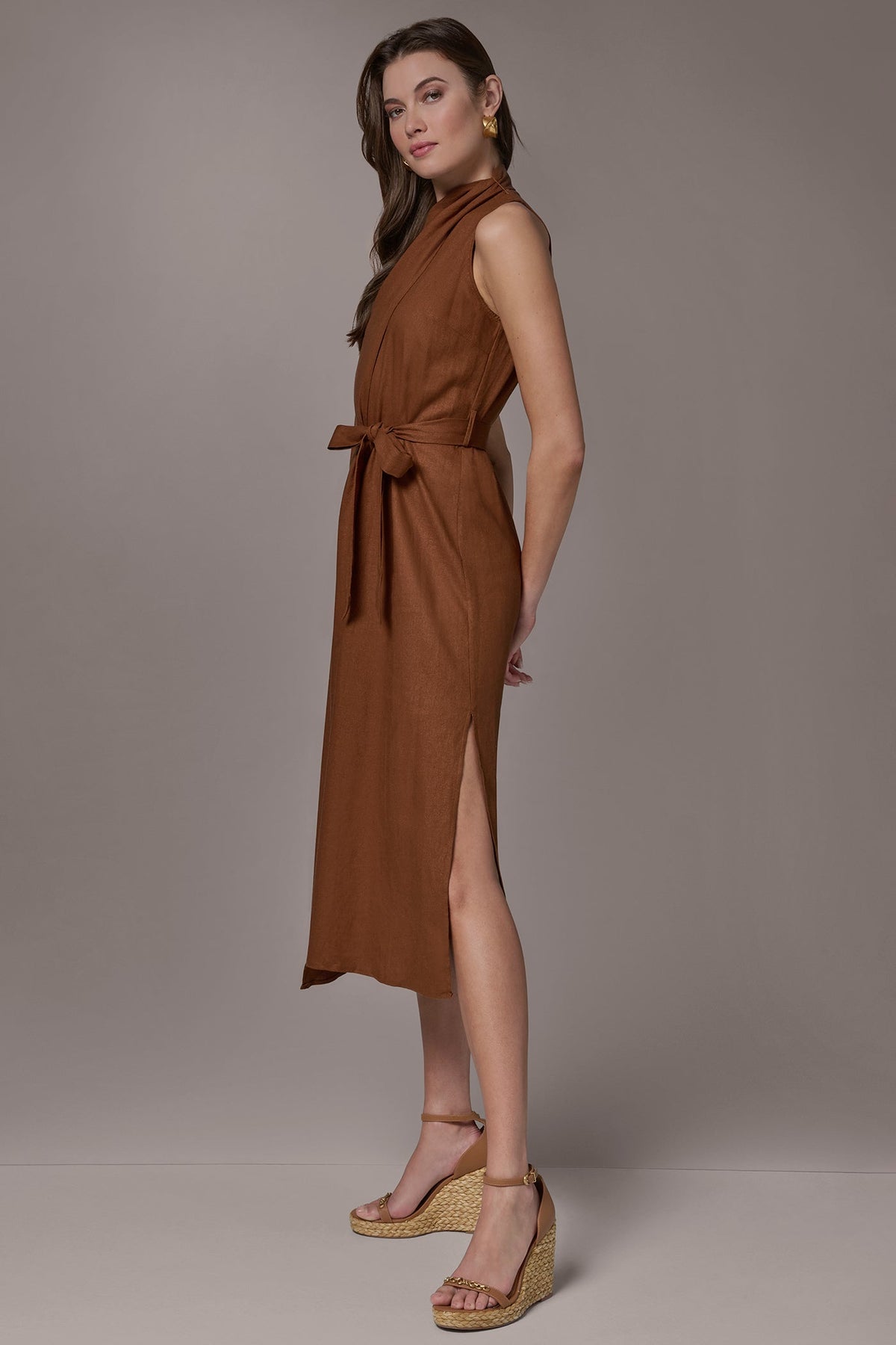 Donna Karan SLEEVELESS SCARF MIDI A-LINE DRESS