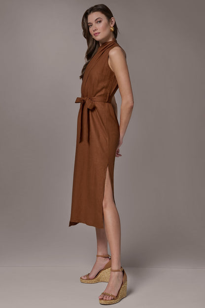 Donna Karan SLEEVELESS SCARF MIDI A-LINE DRESS