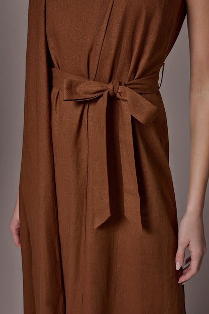 Donna Karan SLEEVELESS SCARF MIDI A-LINE DRESS