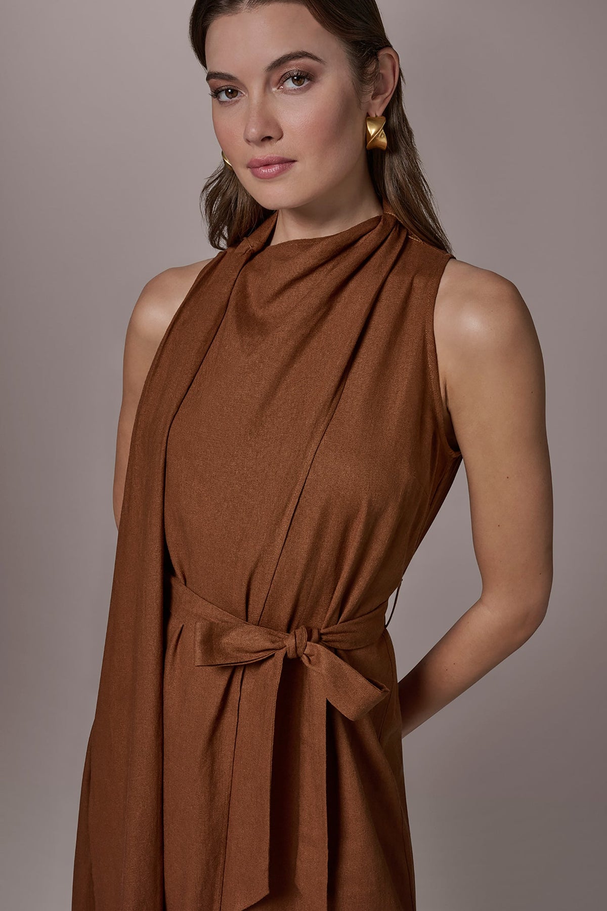 Donna Karan SLEEVELESS SCARF MIDI A-LINE DRESS