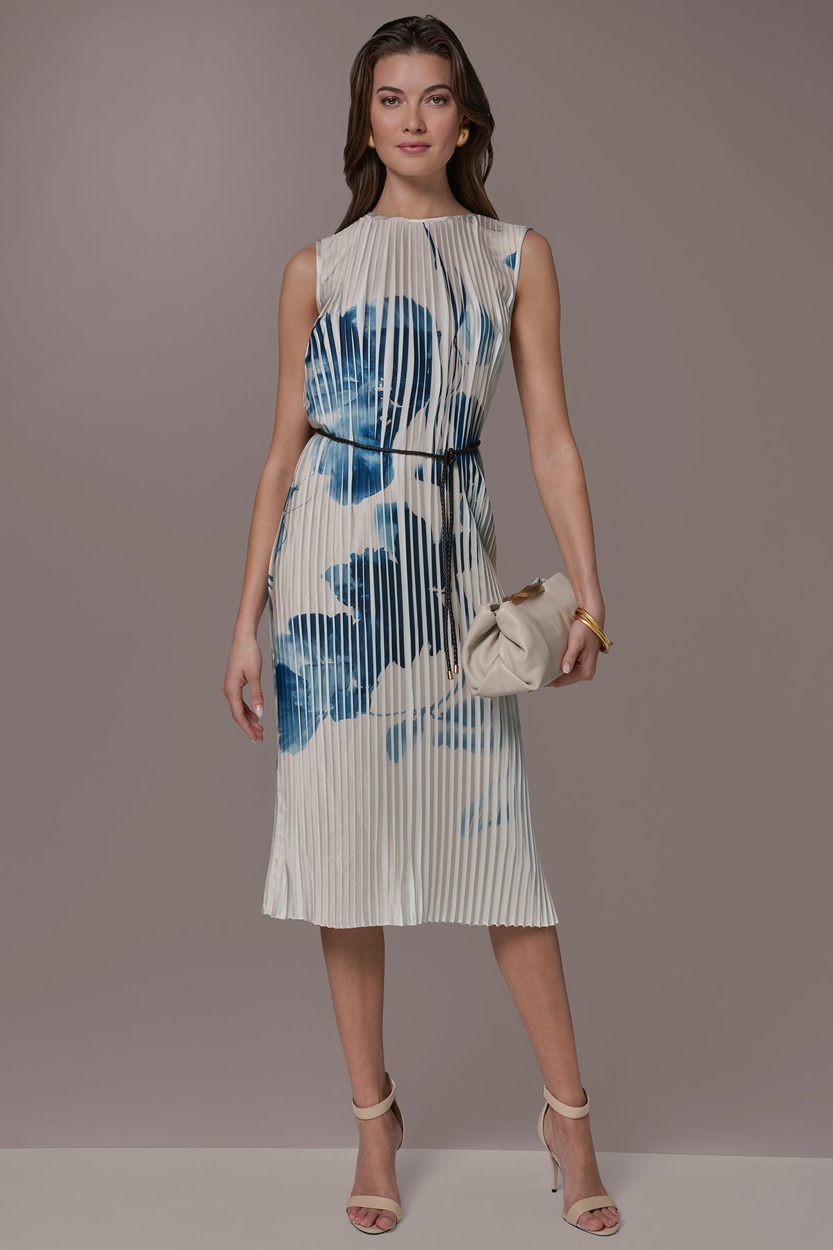 Donna Karan PRINTED PLEATED MIDI DRESS