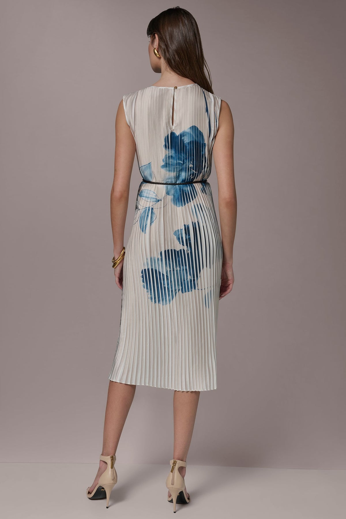 Donna Karan PRINTED PLEATED MIDI DRESS