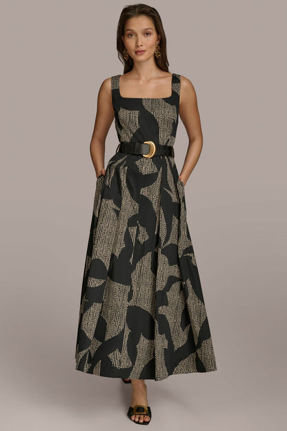 Donna Karan COTTON SLEEVELESS FLORAL MIDI DRESS