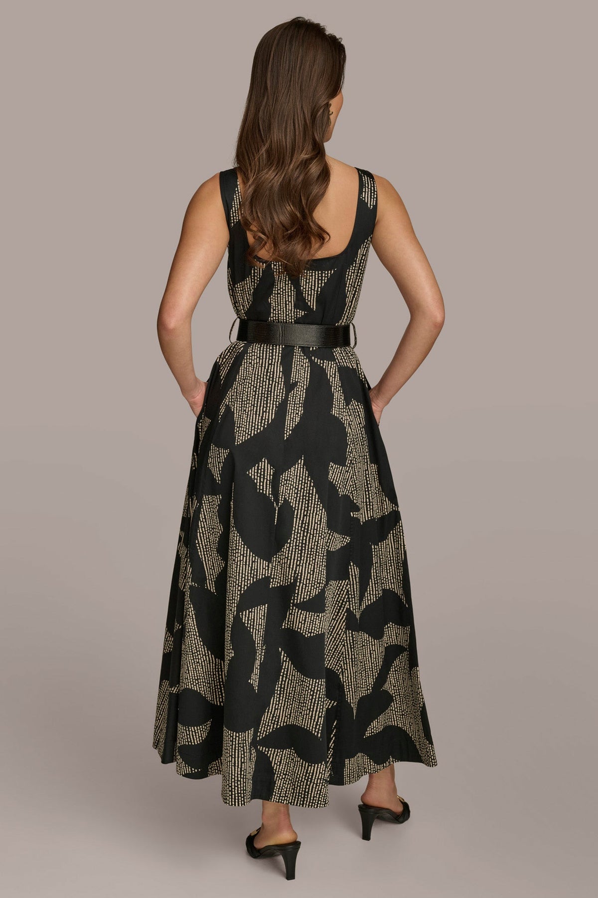 Donna Karan COTTON SLEEVELESS FLORAL MIDI DRESS