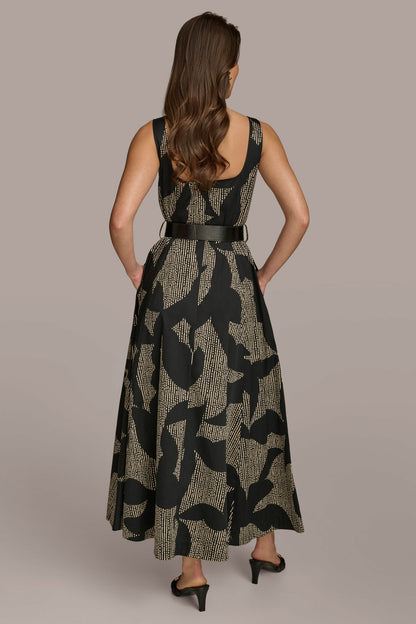 Donna Karan COTTON SLEEVELESS FLORAL MIDI DRESS