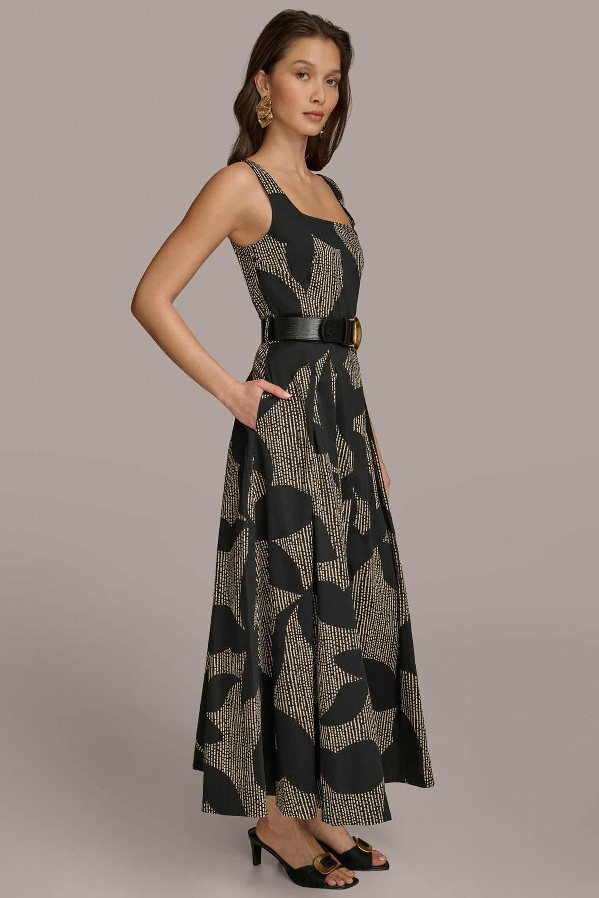 Donna Karan COTTON SLEEVELESS FLORAL MIDI DRESS