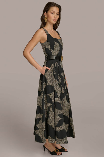 Donna Karan COTTON SLEEVELESS FLORAL MIDI DRESS